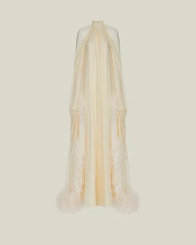 Taller Marmo Eterea Feather-trim Gown In Neutral