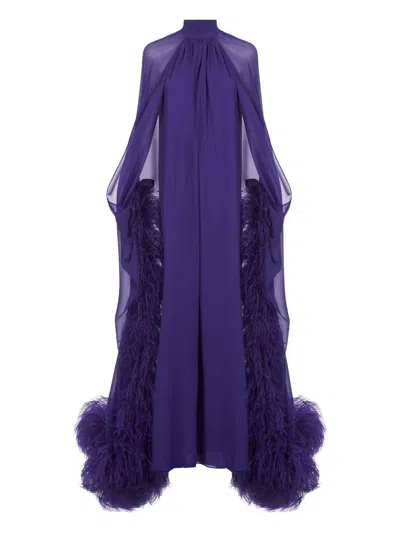 Taller Marmo Feathered Eterea Maxi Gown In Multi