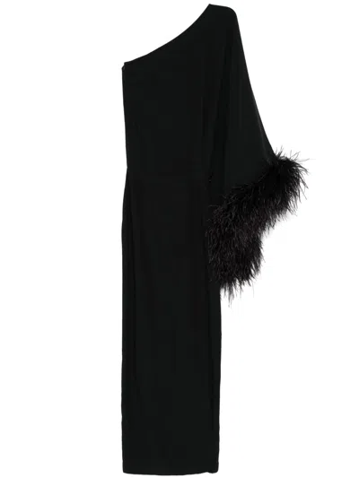 Taller Marmo Feathered Eternity Maxi Dress In Black