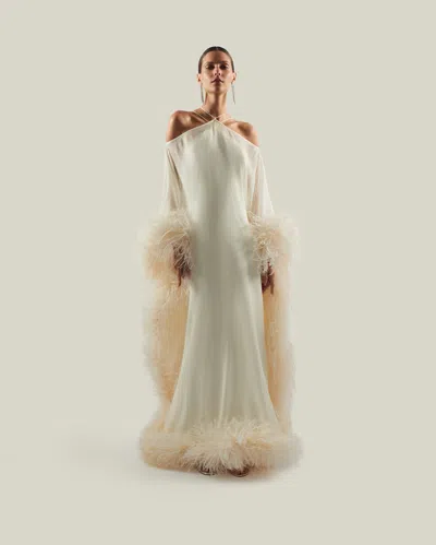 Taller Marmo Feathered Sza Sza Spirito Kaftan In White