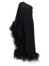 Taller Marmo Ubud One-shoulder Feather-trimmed Crepe Maxi Dress In Nero