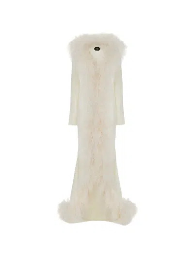 Taller Marmo Feather-trim Hollywood Maxi Gown In White