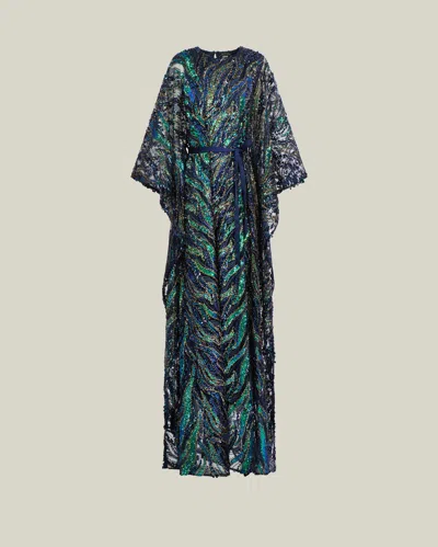 Taller Marmo Firefly Belted Draped Sequined Tulle Gown In Multi
