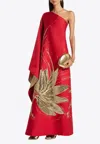Taller Marmo Floral Print One-shoulder Maxi Dress In Red