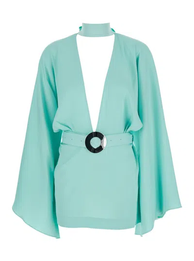TALLER MARMO 'FLORIDA' LIGHT BLUE MINI DRESS WITH ADJUSTABLE BELT ON THE FRONT AND MAXI BOW ON THE REAR IN TECH F