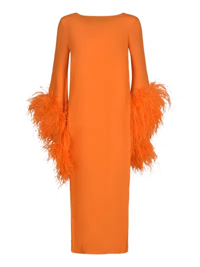 Taller Marmo Del Lago Feather-trimmed Midi Dress In Orange