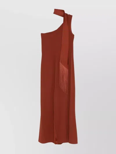 Taller Marmo Fringe Detail One-shoulder Maxi Dress In Red
