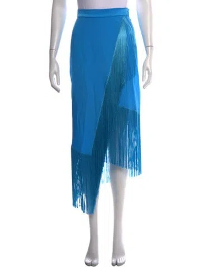 Pre-owned Taller Marmo Fringe Trim Accent Midi Length Skirt In Blue
