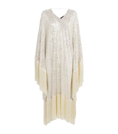 Taller Marmo Fringe-trim Sequinned Kaftan In Beige
