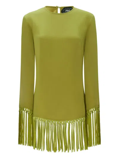 Taller Marmo Fringe-trimmed Long-sleeve Dress In Green