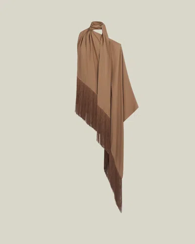 Taller Marmo Fringed Atlas Blouse In Camel