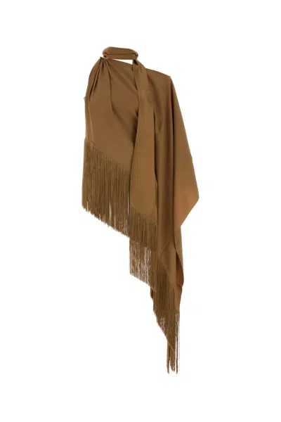 Taller Marmo Fringed Atlas Blouse Camel In Brown
