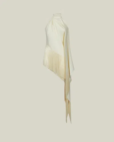 Taller Marmo Fringed Atlas Blouse In Ivory
