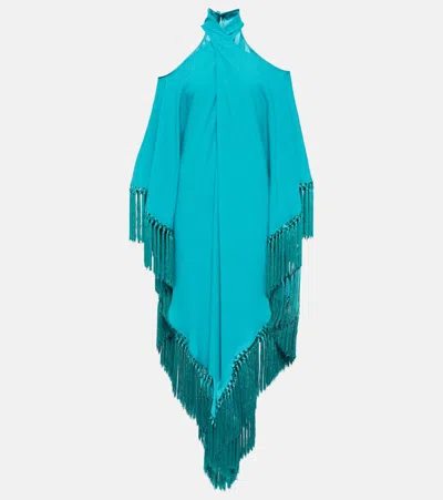 Taller Marmo Fringed Cutout Crêpe Kaftan In Blue