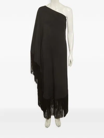 Pre-owned Taller Marmo Fringed One-shoulder Maxi Dress In Black