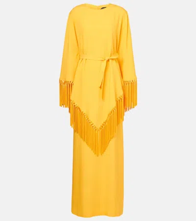 Taller Marmo Fringed Satin Kaftan In Yellow