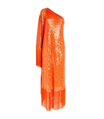 Taller Marmo Fringed Spritz Disco Maxi Dress In Orange