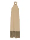 Taller Marmo Fringed-trim Halterneck Maxi Dress In Neutral
