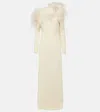 Taller Marmo Garbo Feather-trimmed Crêpe Gown In White