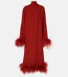 Taller Marmo Gina Feather-trimmed Midi Dress In Burgund