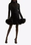 Taller Marmo Gina Feather-trimmed Crepe Mini Dress In Black