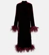 Taller Marmo Gina Venti Feather-trimmed Midi Dress In Burgundy
