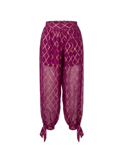 Taller Marmo Giuni Diamond-pattern Silk Trousers In Burgundy