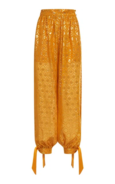 Taller Marmo Giuni Metallic Printed Silk-blend Pants In Orange