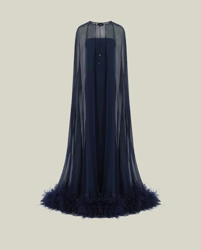 Taller Marmo Grace Cape Dress In Midnight Blue