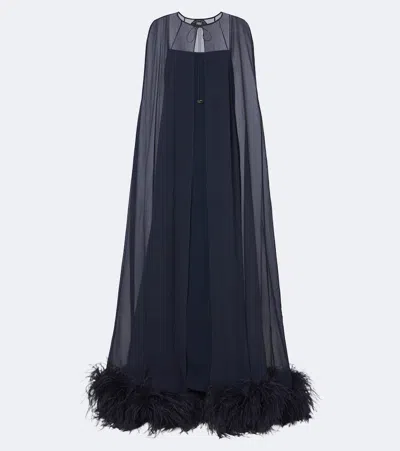 Taller Marmo Grace Cape-kleid Mit Federbesatz In Blue