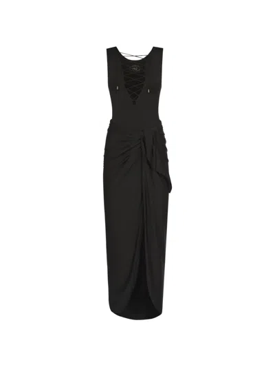 Taller Marmo Grand Sahara Lace-up Swimsuit And Pareo Set In Black