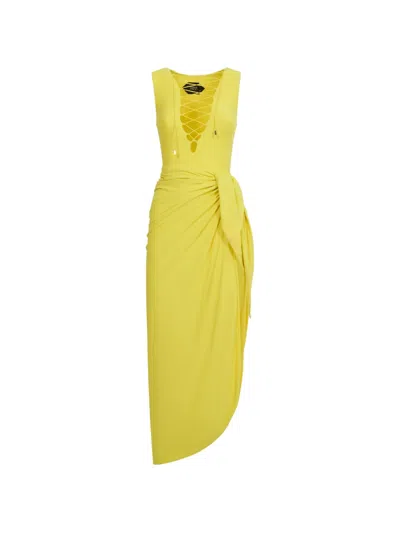 Taller Marmo Grand Sahara Lace-up Swimsuit And Pareo Set In Yellow