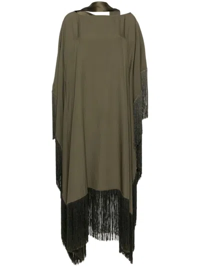 Taller Marmo Fringe-detail Crepe Kaftan Dress In Green