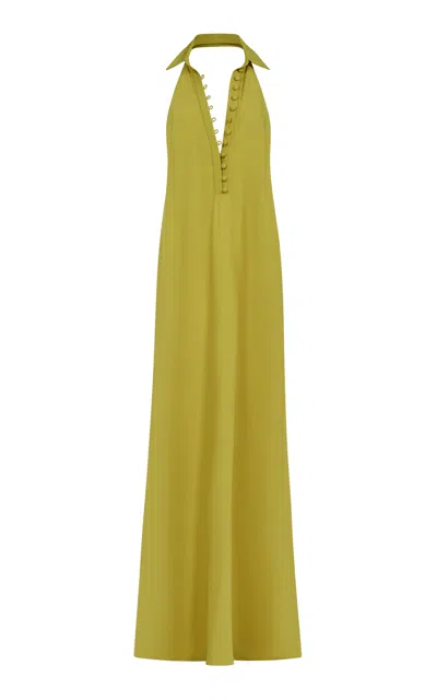 Taller Marmo Gunilla Button Detail Satin Maxi Dress In Yellow