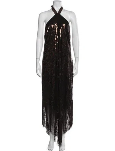 Pre-owned Taller Marmo Halterneck Long Dress In Brown