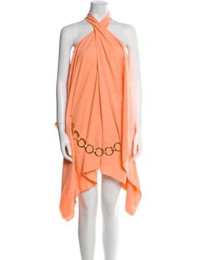Pre-owned Taller Marmo Halterneck Midi Length Dress In Orange