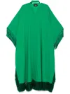 Taller Marmo Long Kaftan With Fringed Edge And Attached Scarf In Green