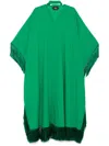 Taller Marmo Long Kaftan With Fringed Edge And Attached Scarf In Green