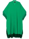 Taller Marmo Long Kaftan With Fringed Edge And Attached Scarf In Green