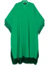 Taller Marmo Long Kaftan With Fringed Edge And Attached Scarf In Green