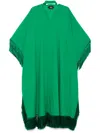 Taller Marmo Long Kaftan With Fringed Edge And Attached Scarf In Green