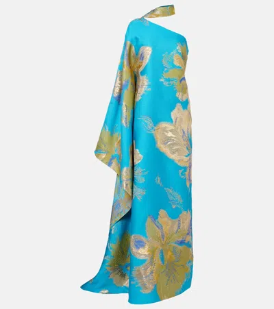 Taller Marmo Hardison Bloom Floral Satin Kaftan In Blue