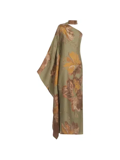 Taller Marmo Hardison Bloom One Shoulder Gown In Green