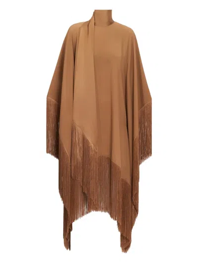 Taller Marmo High-neck Fringe Mini Dress In Brown