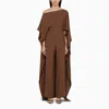 Taller Marmo Cape Jumpsuit With Draped Sleeves In Brown