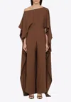 Taller Marmo Cape Jumpsuit With Draped Sleeves In Brown