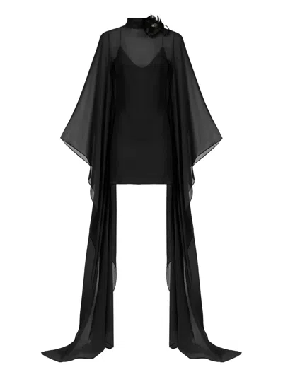 Taller Marmo Lanzarote Flower-embellished Mini Dress In Black