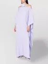Taller Marmo Feather-embellished Off-shoulder Maxi Dress In Blue