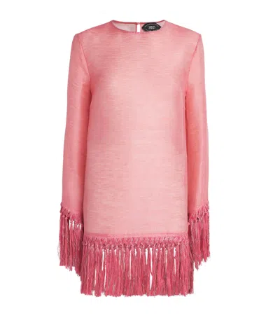 Taller Marmo Linen-blend Fringed Claudia Mini Dress In Pink