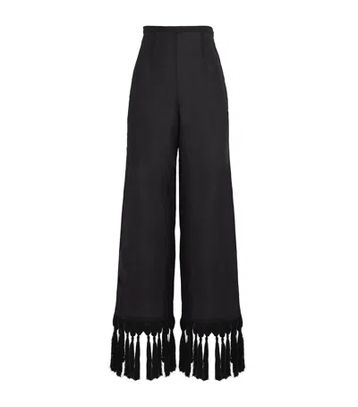 Taller Marmo Linen Fringe-trim Marlino Trousers In Black